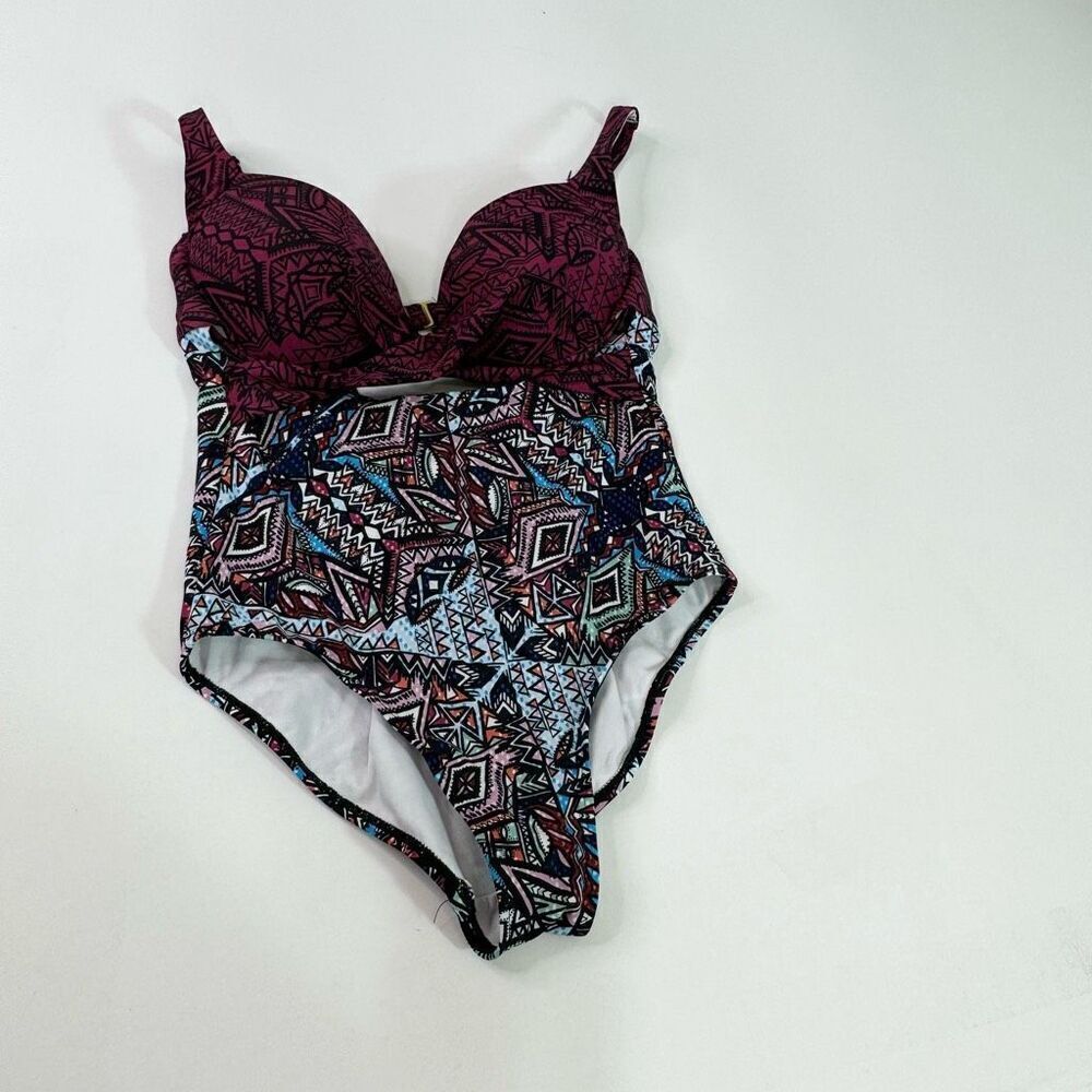 Swimsuits for All Swimwear Women 12 Multi-Color Abstract Print Cut-Out One-Piece